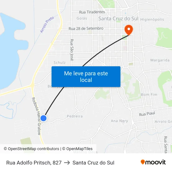 Rua Adolfo Pritsch, 827 to Santa Cruz do Sul map