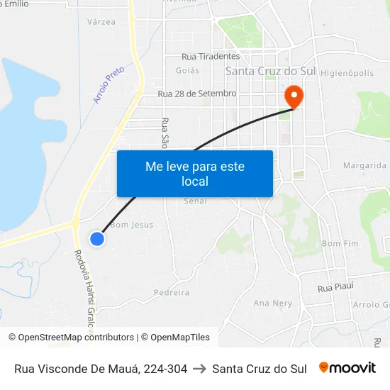 Rua Visconde De Mauá, 224-304 to Santa Cruz do Sul map