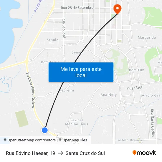 Rua Edvino Haeser, 19 to Santa Cruz do Sul map