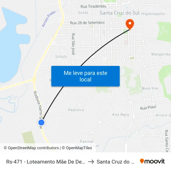 Rs-471 - Loteamento Mãe De Deus to Santa Cruz do Sul map