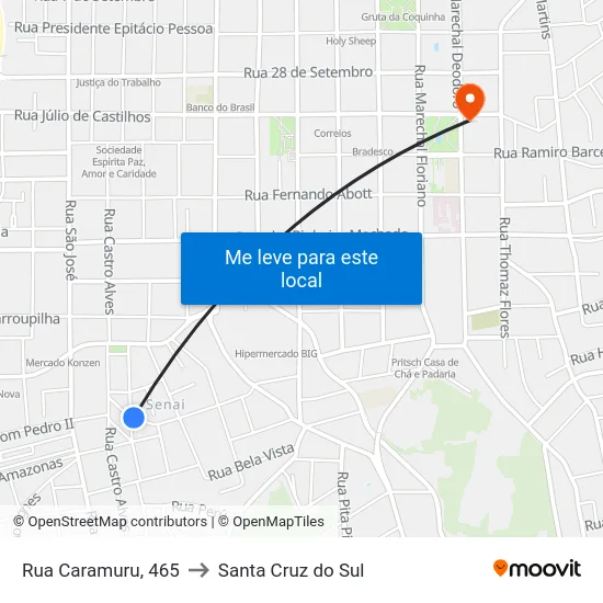 Rua Caramuru, 465 to Santa Cruz do Sul map