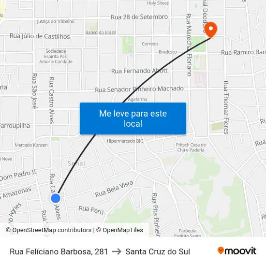 Rua Felíciano Barbosa, 281 to Santa Cruz do Sul map