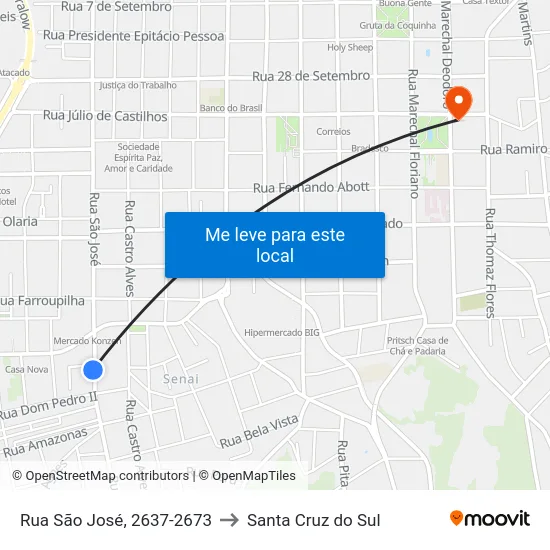 Rua São José, 2637-2673 to Santa Cruz do Sul map