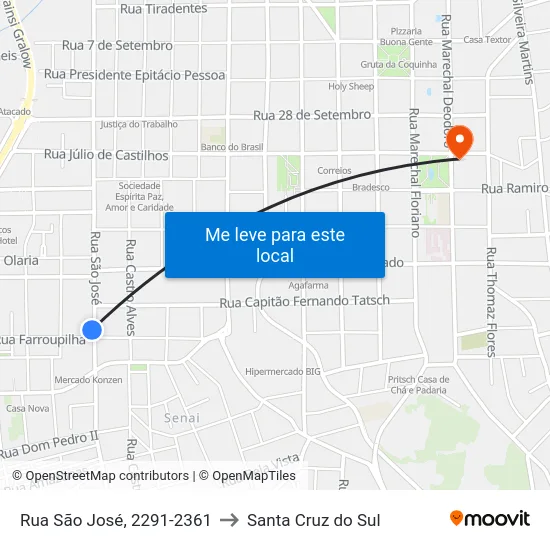 Rua São José, 2291-2361 to Santa Cruz do Sul map