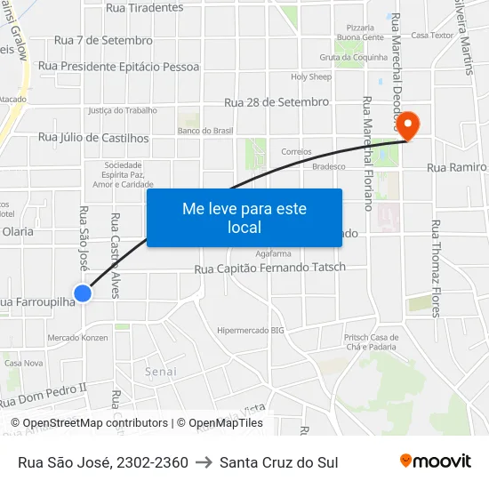 Rua São José, 2302-2360 to Santa Cruz do Sul map