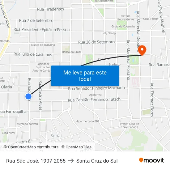 Rua São José, 1907-2055 to Santa Cruz do Sul map