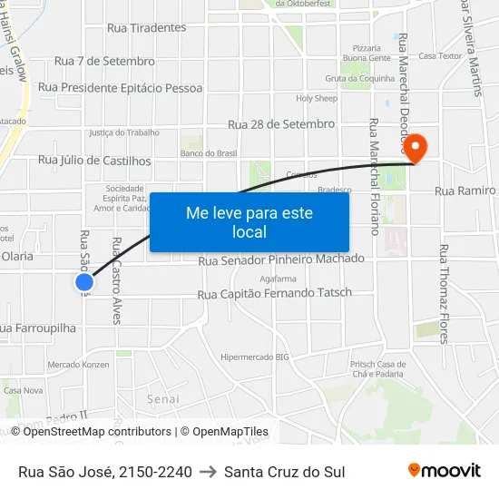 Rua São José, 2150-2240 to Santa Cruz do Sul map