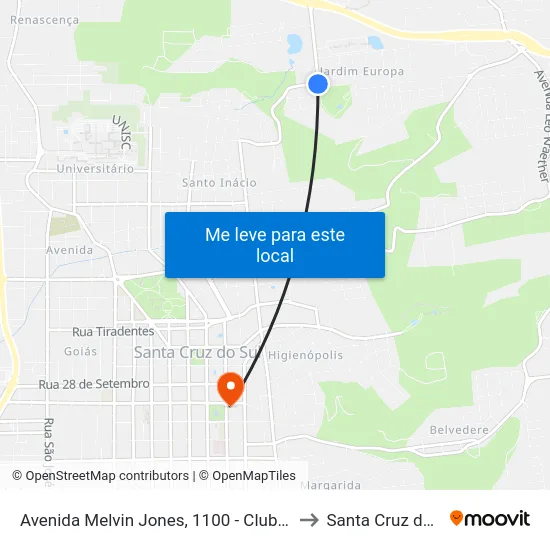Avenida Melvin Jones, 1100 - Clube União to Santa Cruz do Sul map