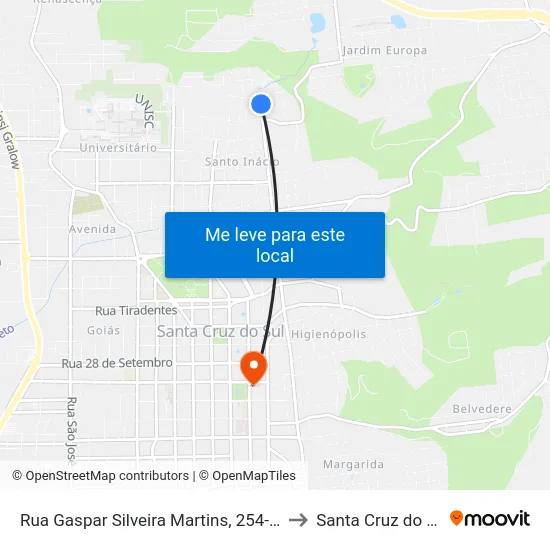 Rua Gaspar Silveira Martins, 254-440 to Santa Cruz do Sul map