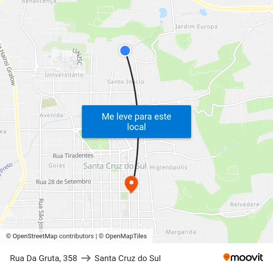 Rua Da Gruta, 358 to Santa Cruz do Sul map