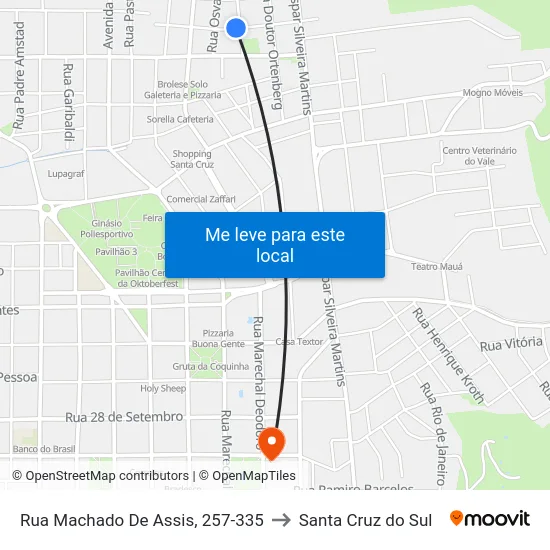 Rua Machado De Assis, 257-335 to Santa Cruz do Sul map