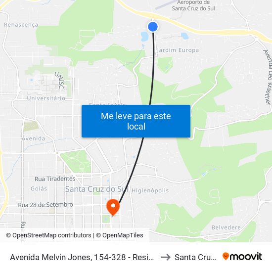 Avenida Melvin Jones, 154-328 - Residencial Dos Pássaros to Santa Cruz do Sul map