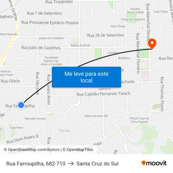 Rua Farroupilha, 682-710 to Santa Cruz do Sul map