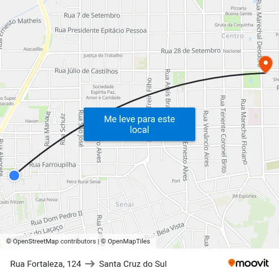 Rua Fortaleza, 124 to Santa Cruz do Sul map