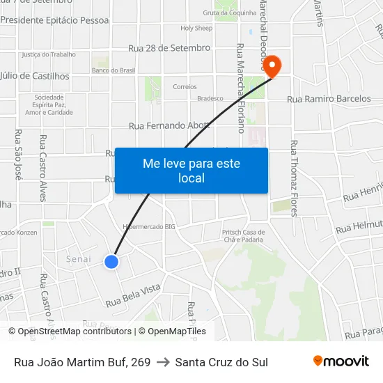 Rua João Martim Buf, 269 to Santa Cruz do Sul map
