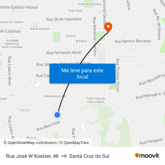 Rua José W Koelzer, 46 to Santa Cruz do Sul map