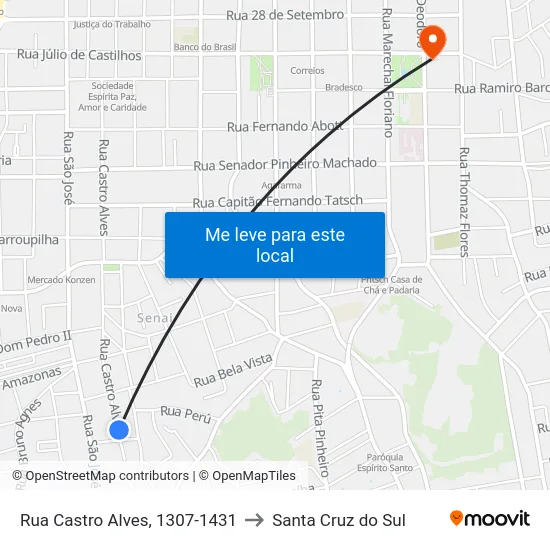 Rua Castro Alves, 1307-1431 to Santa Cruz do Sul map