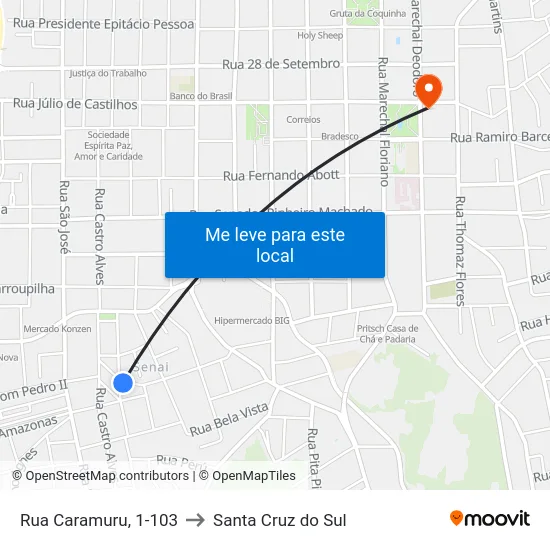 Rua Caramuru, 1-103 to Santa Cruz do Sul map