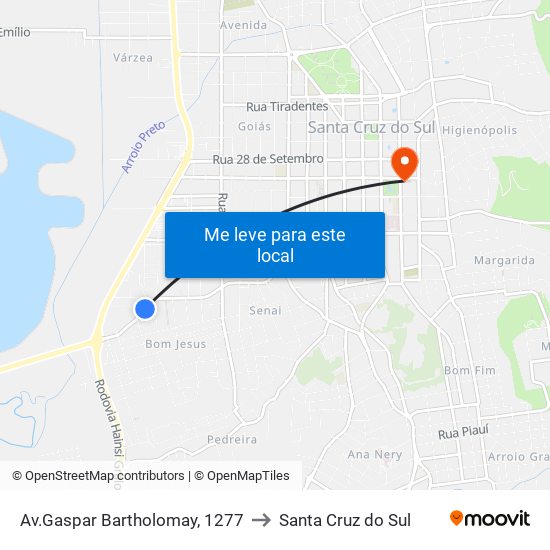 Av.Gaspar Bartholomay, 1277 to Santa Cruz do Sul map