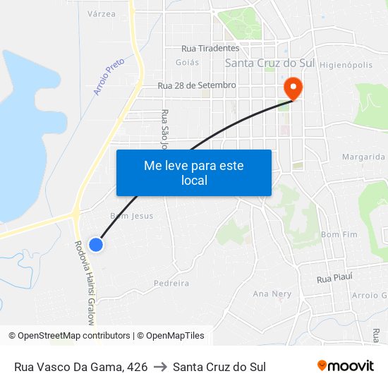 Rua Vasco Da Gama, 426 to Santa Cruz do Sul map