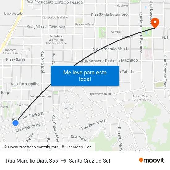 Rua Marcílio Dias, 355 to Santa Cruz do Sul map