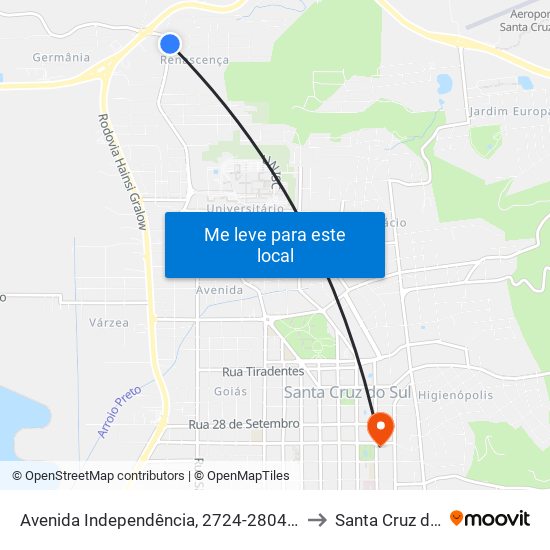 Avenida Independência, 2724-2804 - Marafon to Santa Cruz do Sul map