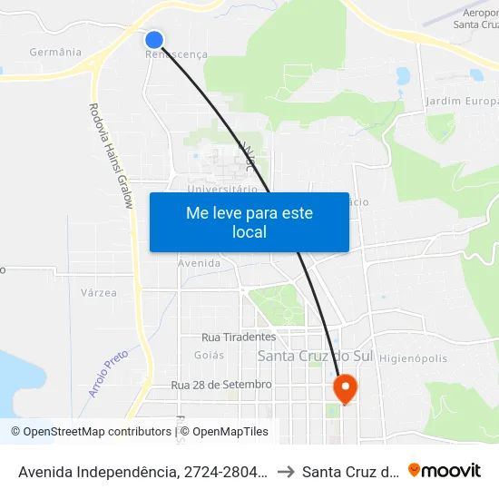 Avenida Independência, 2724-2804 - Marafon to Santa Cruz do Sul map