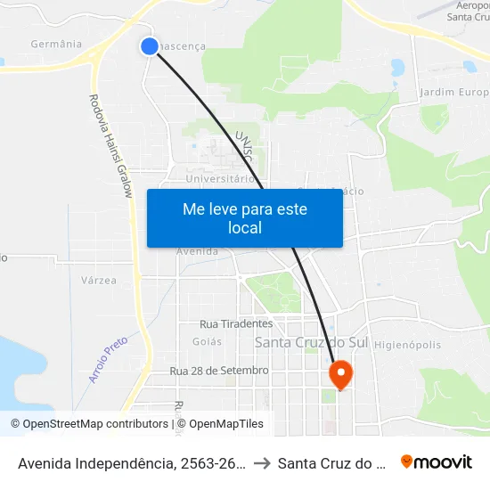 Avenida Independência, 2563-2617 to Santa Cruz do Sul map