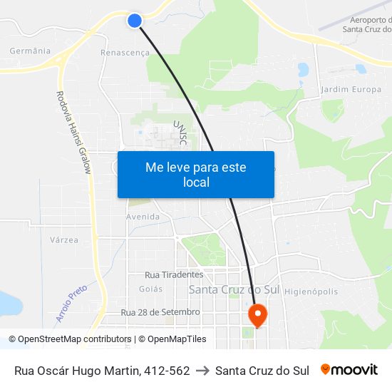 Rua Oscár Hugo Martin, 412-562 to Santa Cruz do Sul map