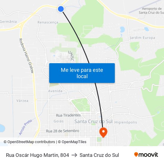 Rua Oscár Hugo Martin, 804 to Santa Cruz do Sul map