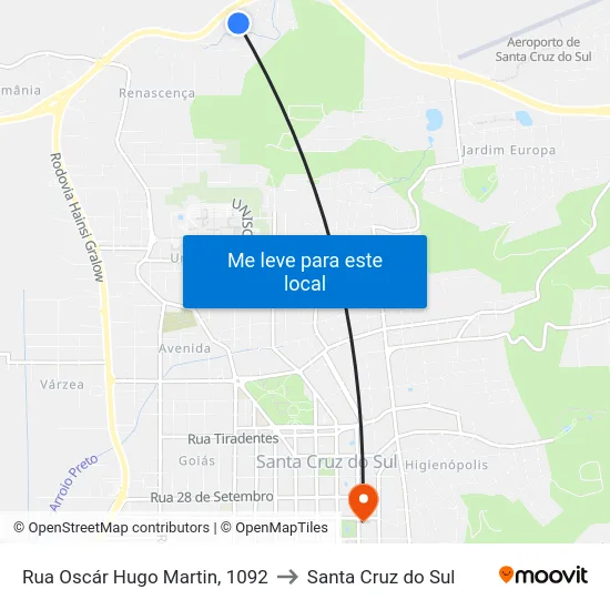 Rua Oscár Hugo Martin, 1092 to Santa Cruz do Sul map