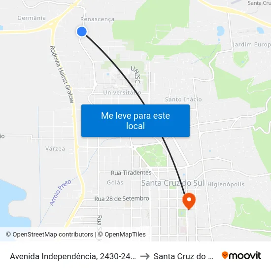 Avenida Independência, 2430-2448 to Santa Cruz do Sul map
