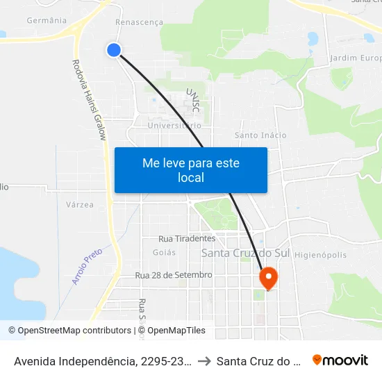 Avenida Independência, 2295-2347 to Santa Cruz do Sul map