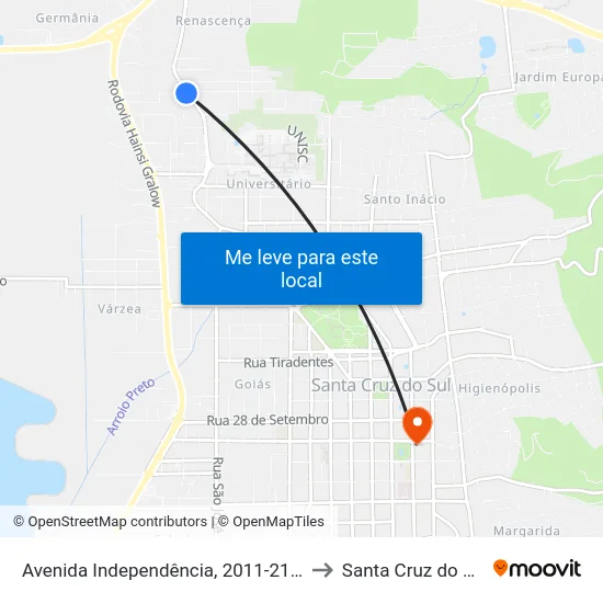 Avenida Independência, 2011-2111 to Santa Cruz do Sul map