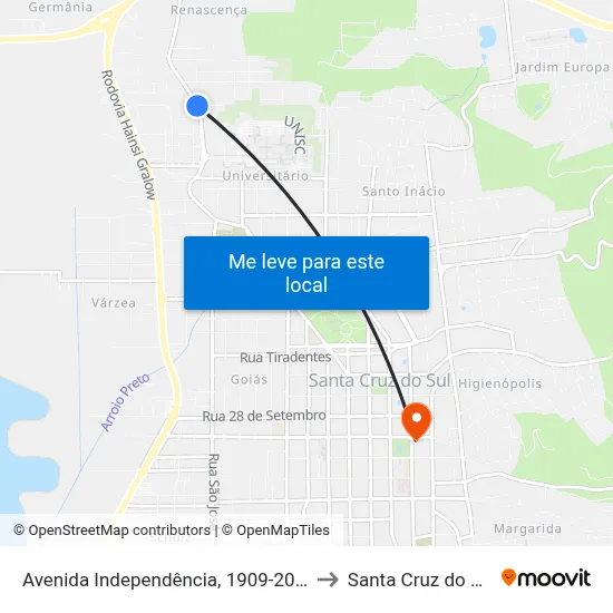 Avenida Independência, 1909-2009 to Santa Cruz do Sul map