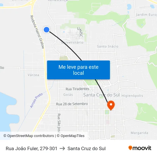 Rua João Fuler, 279-301 to Santa Cruz do Sul map