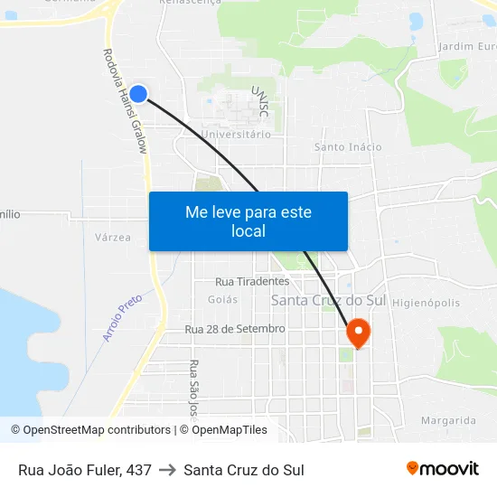 Rua João Fuler, 437 to Santa Cruz do Sul map