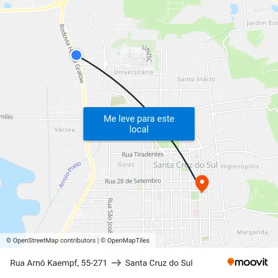 Rua Arnô Kaempf, 55-271 to Santa Cruz do Sul map