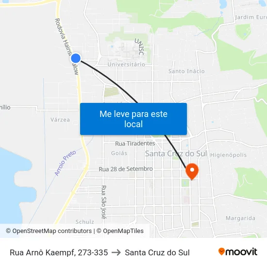 Rua Arnô Kaempf, 273-335 to Santa Cruz do Sul map