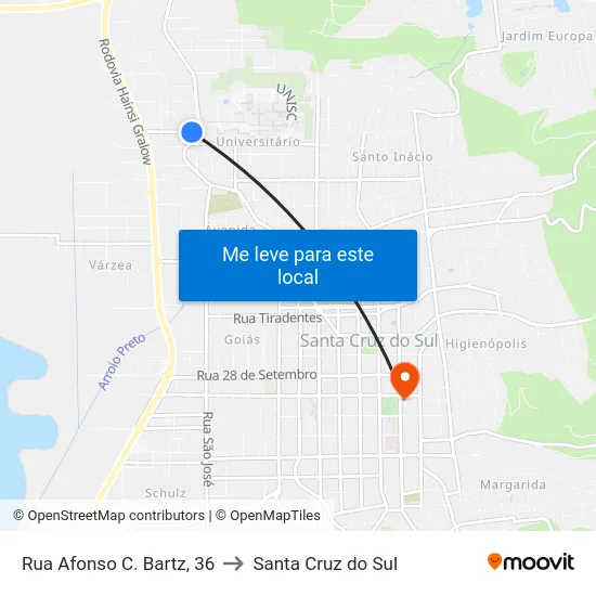 Rua Afonso C. Bartz, 36 to Santa Cruz do Sul map