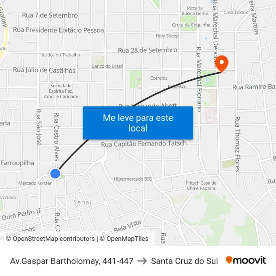 Av.Gaspar Bartholomay, 441-447 to Santa Cruz do Sul map