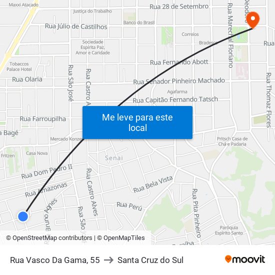 Rua Vasco Da Gama, 55 to Santa Cruz do Sul map
