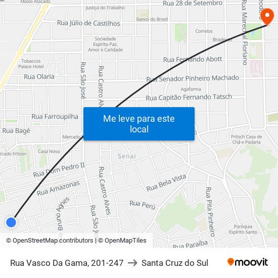 Rua Vasco Da Gama, 201-247 to Santa Cruz do Sul map