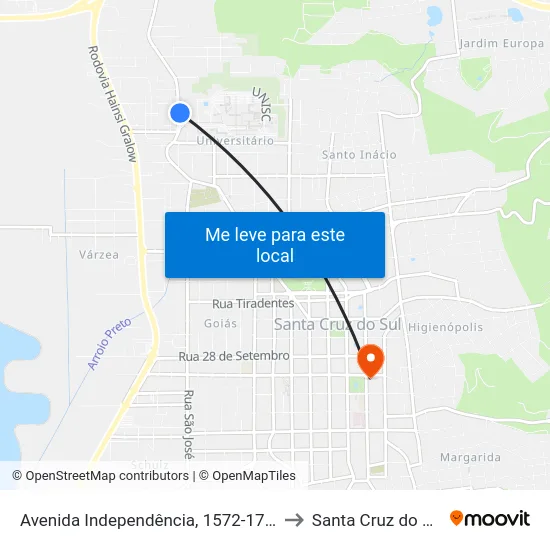 Avenida Independência, 1572-1736 to Santa Cruz do Sul map