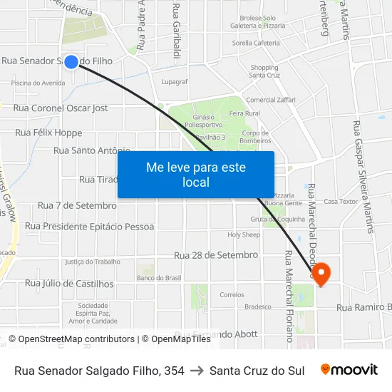 Rua Senador Salgado Filho, 354 to Santa Cruz do Sul map