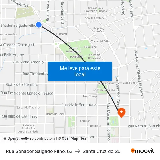 Rua Senador Salgado Filho, 63 to Santa Cruz do Sul map