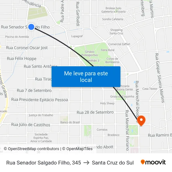 Rua Senador Salgado Filho, 345 to Santa Cruz do Sul map