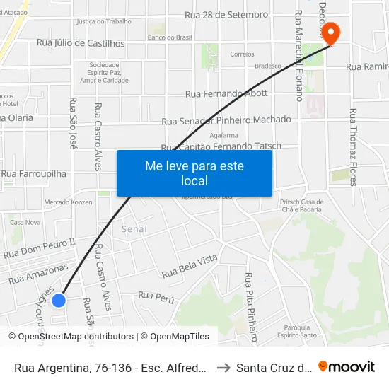Rua Argentina, 76-136 - Esc. Alfredo Kliemann to Santa Cruz do Sul map