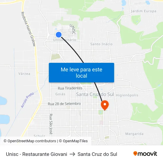 Unisc - Restaurante Giovani to Santa Cruz do Sul map