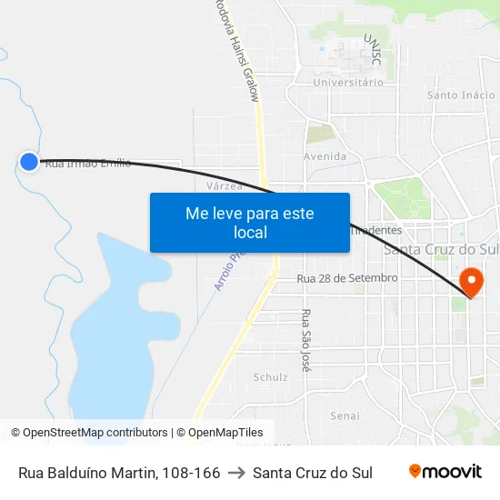 Rua Balduíno Martin, 108-166 to Santa Cruz do Sul map